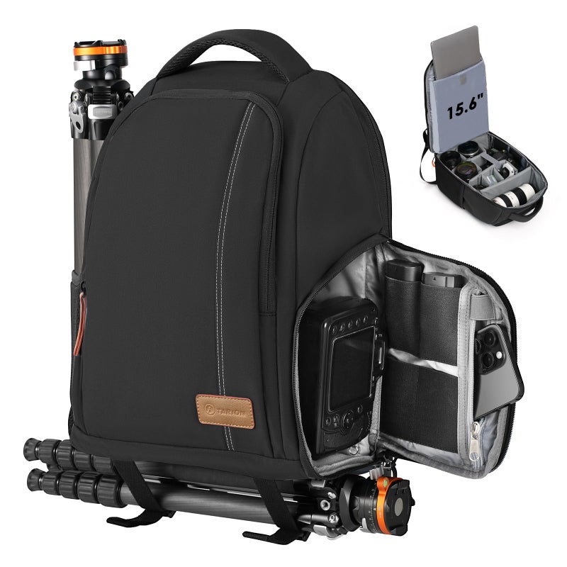 TARION Camera Backpack for Photographers - Compact 15L Camera Bag with 15.6 Inch Laptop Compartment - Side Access Quick Draw - Anti-theft Hidden Pocket Tripod Holder Rain Cover - TB04 Black - Image 1